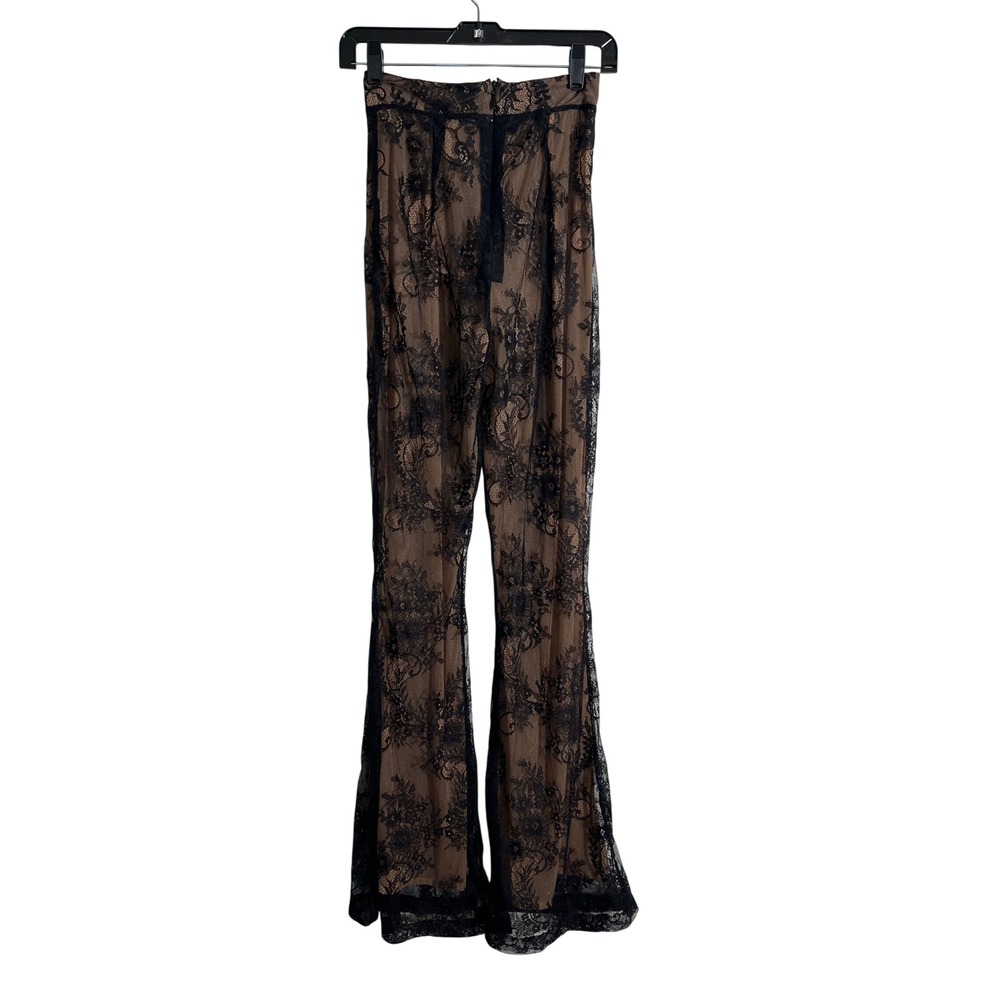 HOUSE OF CB Ivy Black Lace High Waist Flare Trouser Pants Nude Illusion - Picture 4 of 10